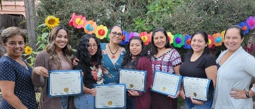 Photo of the Latina Chicana (LatCh) Lactation Task Force of Alameda County Breastfeeding Coalition holding certificates