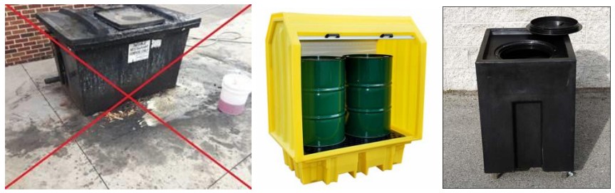 Image of three types of garbage enclosures for commercial use.