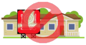 A picture of a home with a circular "no" symbol