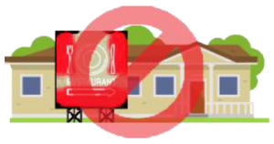 A picture of a home representing - No signage or other outdoor displays for advertising are allowed. All internet food service intermediaries used must be approved by the California Department of Public Health.